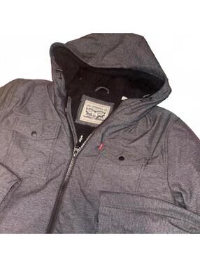 Levi's Men's XL Hooded Soft Shell Rainproof Jacket with Sherpa Lining, Gray
